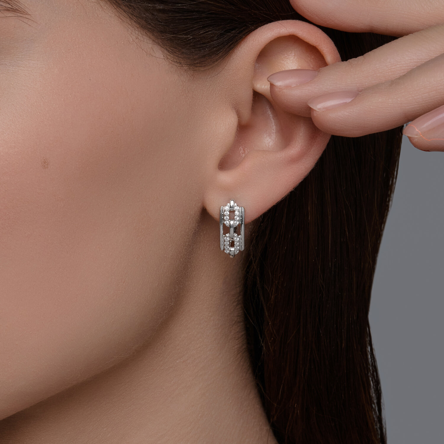 SOKOLOV 94026796 Women's Classic Earrings, 925 Sterling Silver, Rhodium Plated, Round Colorless Cubic Zirconia 1mm, English Lock, 2.39g