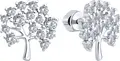 SOKOLOV 94027075 Women's Tree Shape Stud Earrings, Rhodium-plated 925 Silver with Colorless Round Cubic Zirconia, 15x14x3 mm