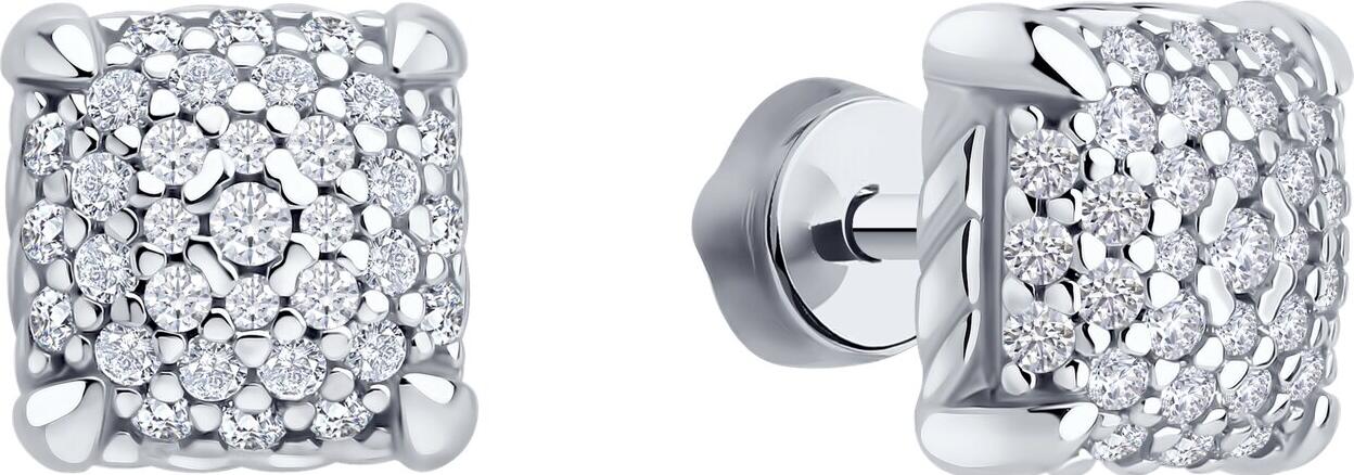 SOKOLOV 94027015 Women's Stud Earrings, 925 Sterling Silver Rhodium-plated, Round Colorless Cubic Zirconia, 0.924 ct, 9x9x4 mm