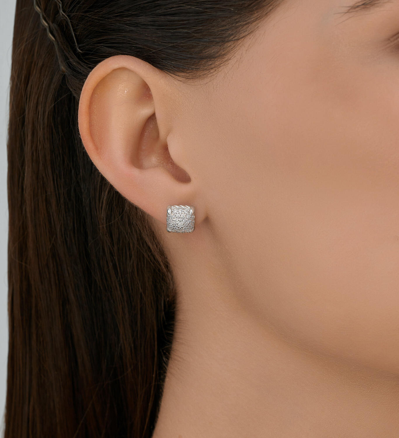 SOKOLOV 94027015 Women's Stud Earrings, 925 Sterling Silver Rhodium-plated, Round Colorless Cubic Zirconia, 0.924 ct, 9x9x4 mm