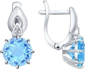 SOKOLOV 92021218 Women's Earrings, 925 Rhodium-Plated Sterling Silver, Blue Topaz and Cubic Zirconia, Round Cut, English Lock, 3.14g