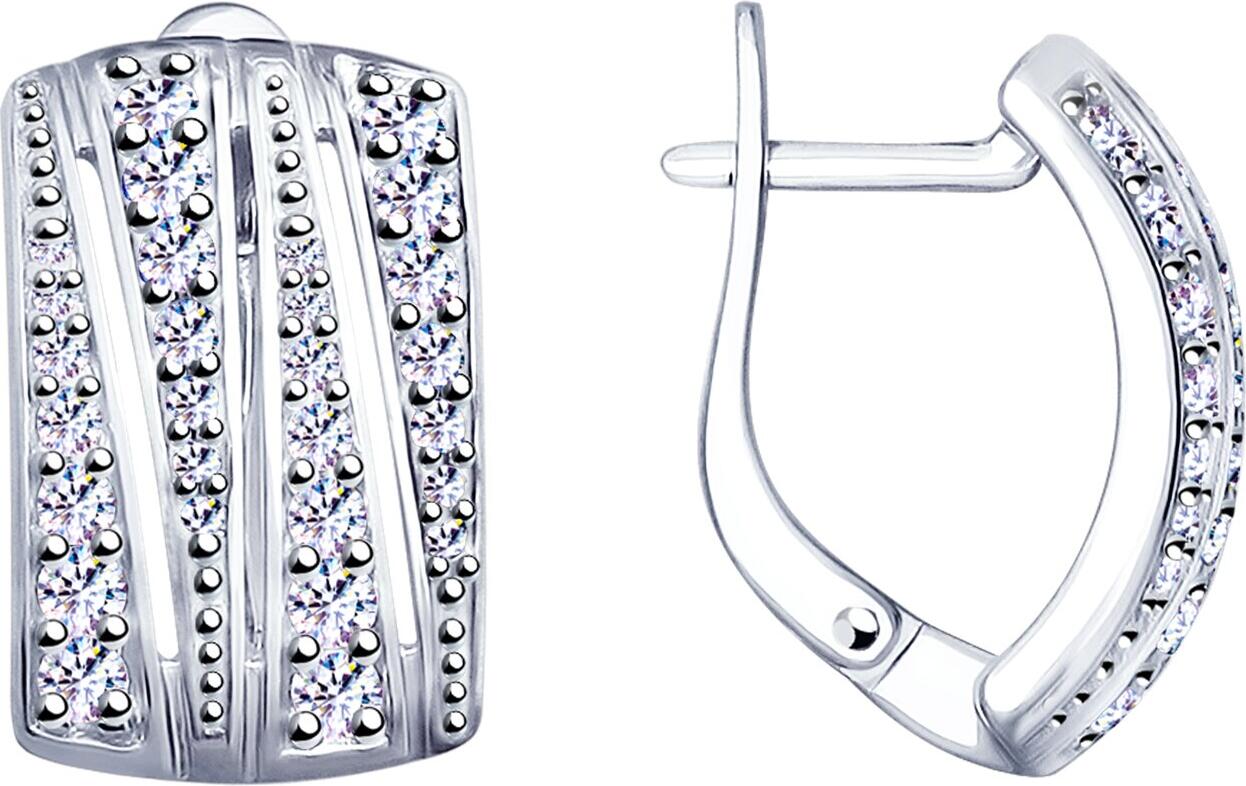 SOKOLOV 94022821 Cercei pentru femei, Argint Sterling 925 Placate cu Rodiu, Cubic Zirconiu Incolor Rotund, 0.136 Carate, Închegat Englezesc, 17x11x6 mm