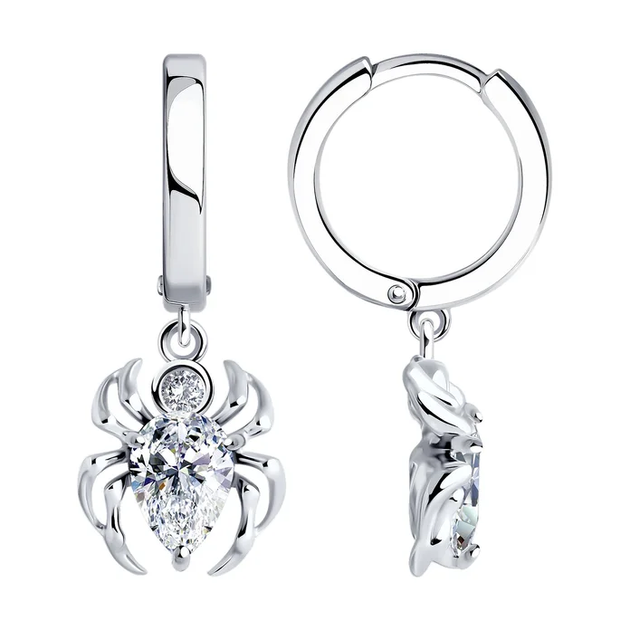 SOKOLOV 94026664 Cercei pentru femei în formă de paianjen, Argint 925 placate cu rodiu, Cubic Zirconia colorless tăietură pear și rotundă, 26x10x3 mm