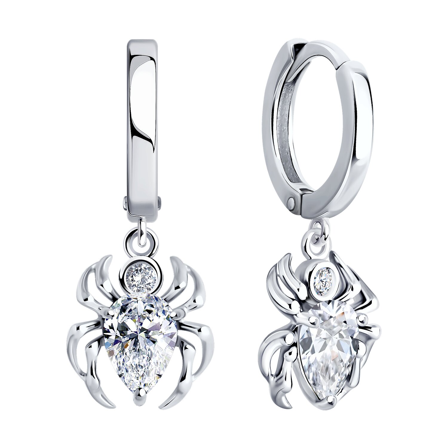SOKOLOV 94026664 Cercei pentru femei în formă de paianjen, Argint 925 placate cu rodiu, Cubic Zirconia colorless tăietură pear și rotundă, 26x10x3 mm