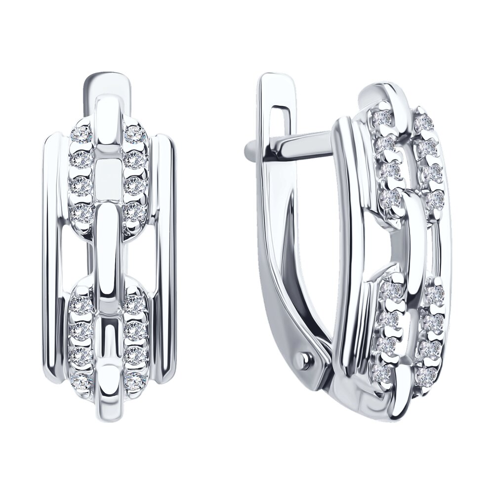 SOKOLOV 94026796 Women's Classic Earrings, 925 Sterling Silver, Rhodium Plated, Round Colorless Cubic Zirconia 1mm, English Lock, 2.39g