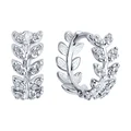 Cercei tip hoop SOKOLOV 94026740 cu motif de frunze pentru femei, argint 925 placat cu rodiu, zirconiu cubic colorless rotund, 13x6x2 mm, 0.34 ct, colecția SKLV