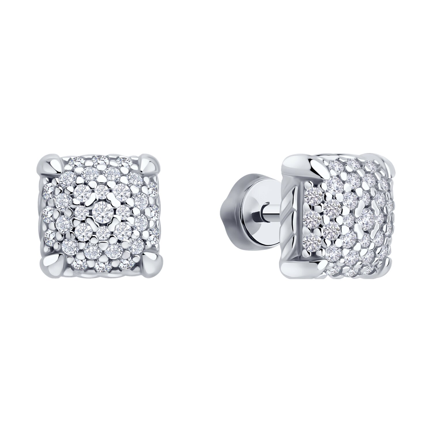 SOKOLOV 94027015 Women's Stud Earrings, 925 Sterling Silver Rhodium-plated, Round Colorless Cubic Zirconia, 0.924 ct, 9x9x4 mm