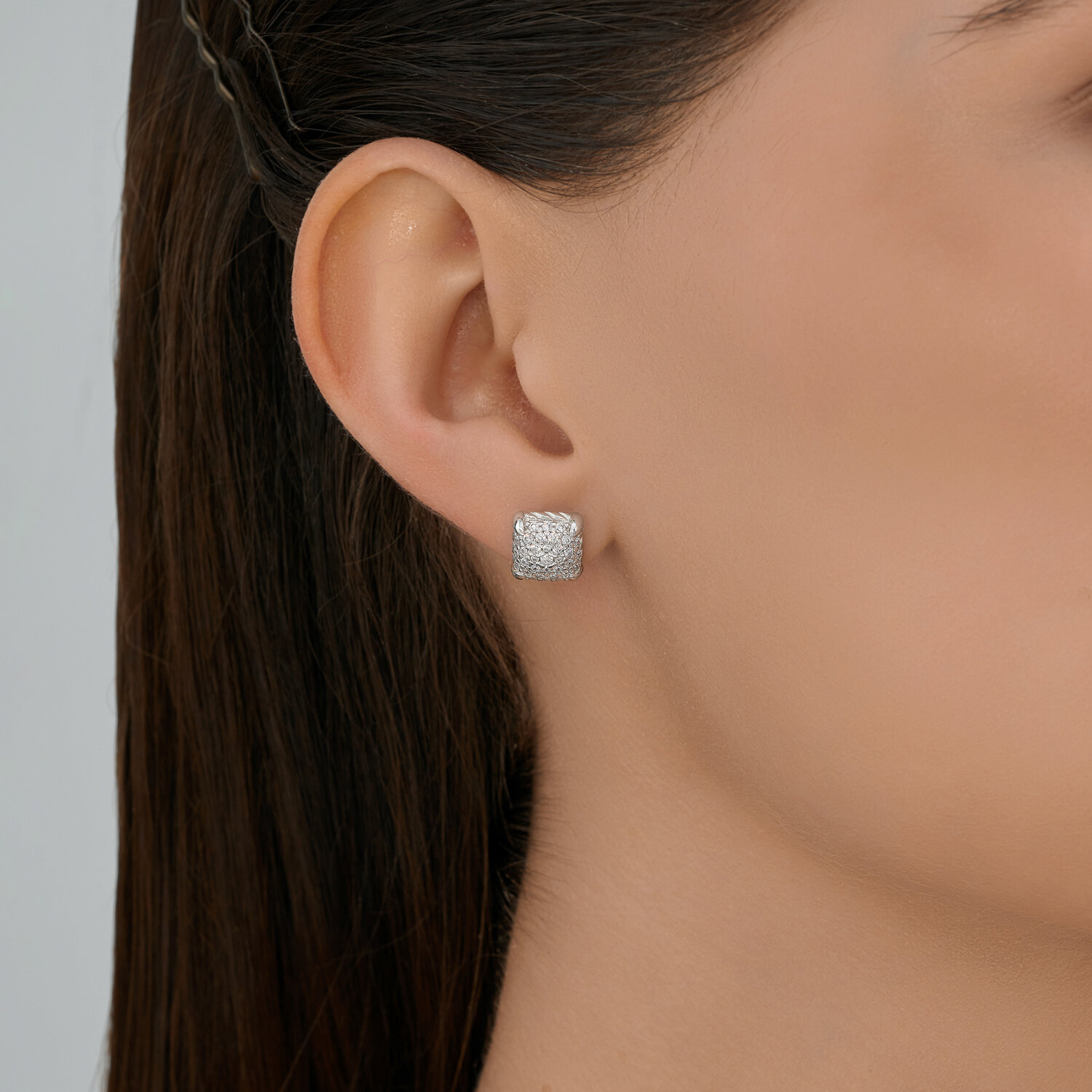 SOKOLOV 94027015 Women's Stud Earrings, 925 Sterling Silver Rhodium-plated, Round Colorless Cubic Zirconia, 0.924 ct, 9x9x4 mm