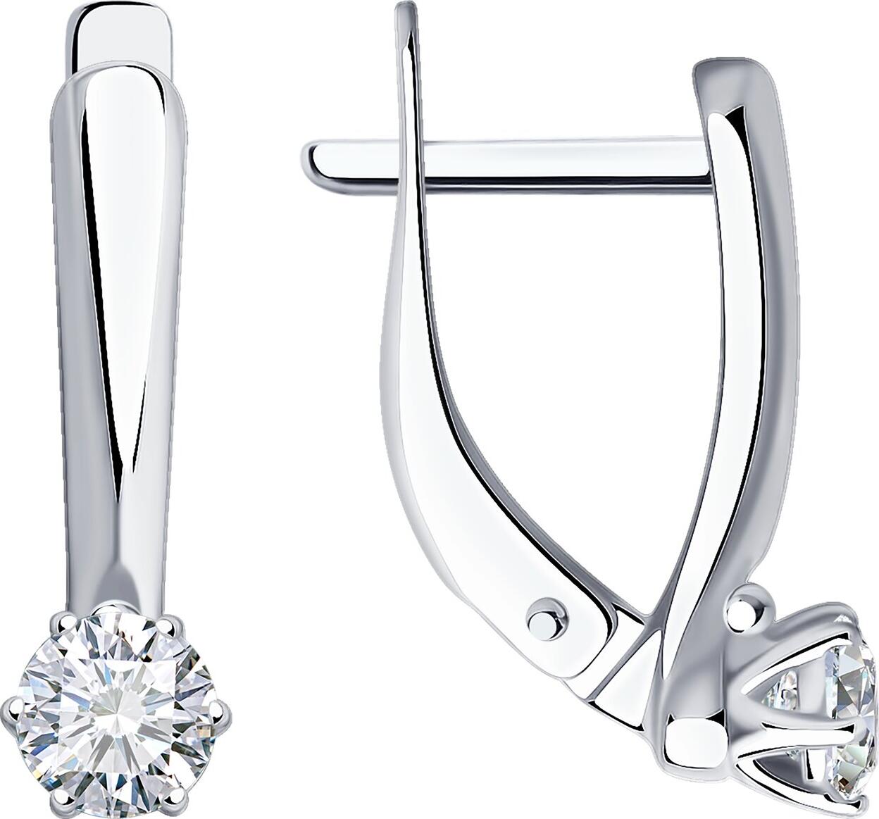Серьги Diamant для женщин из серебра 925 с родиевым покрытием и круглыми бесцветными фианитами 4 мм, английский замок, артикул 94-120-01542-1