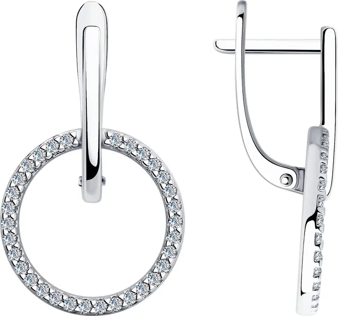 SOKOLOV 94025875 Women's Earrings SKLV Collection, 925 Sterling Silver Rhodium Plated with Round Colorless Cubic Zirconia, English Lock, 0.544 ct