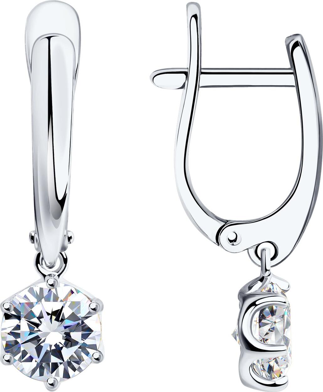 Diamant Women's 925 Sterling Silver Rhodium-Plated Earrings with 6mm Round Colorless Cubic Zirconia, English Lock, SKU 94-121-01640-1