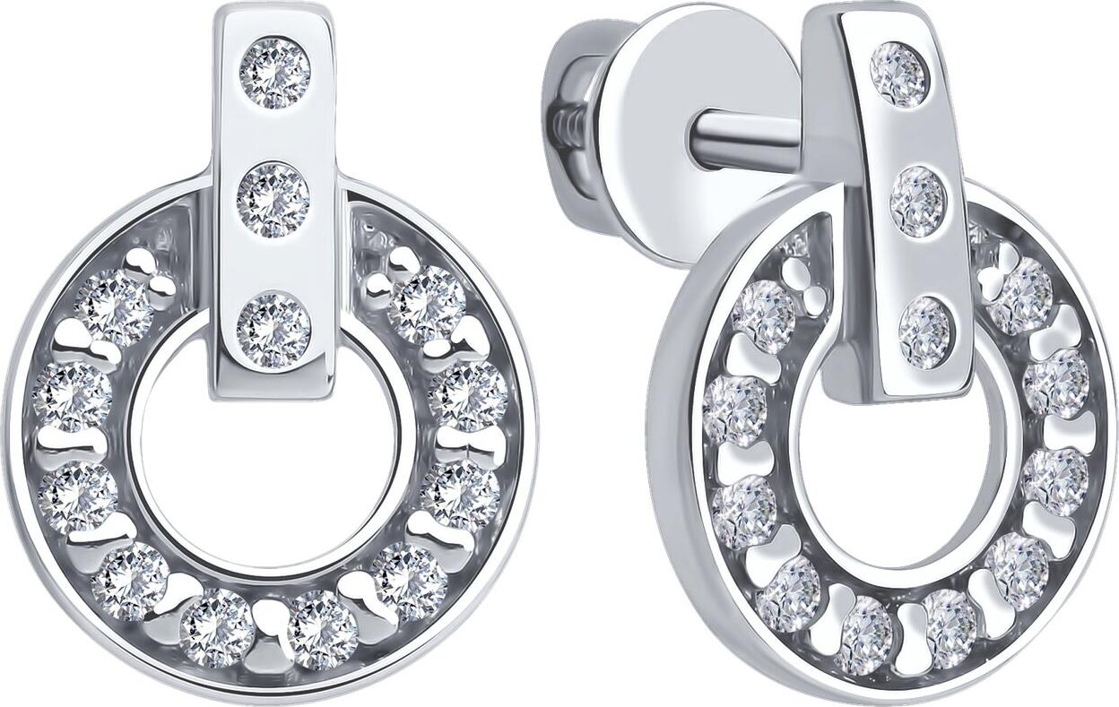 Diamant 94-120-02241-1 Women's Stud Earrings, 925 Sterling Silver, Rhodium Plated, Round Colorless Cubic Zirconia, 0.429 ct, 12x9x2 mm