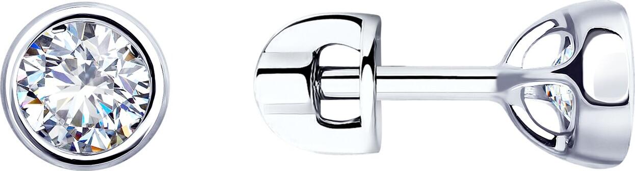 Diamant 94-122-01652-1 Women's Stud Earrings, 925 Sterling Silver Rhodium Plated, Round Colorless Cubic Zirconia 4.5mm, 1.236 Carats