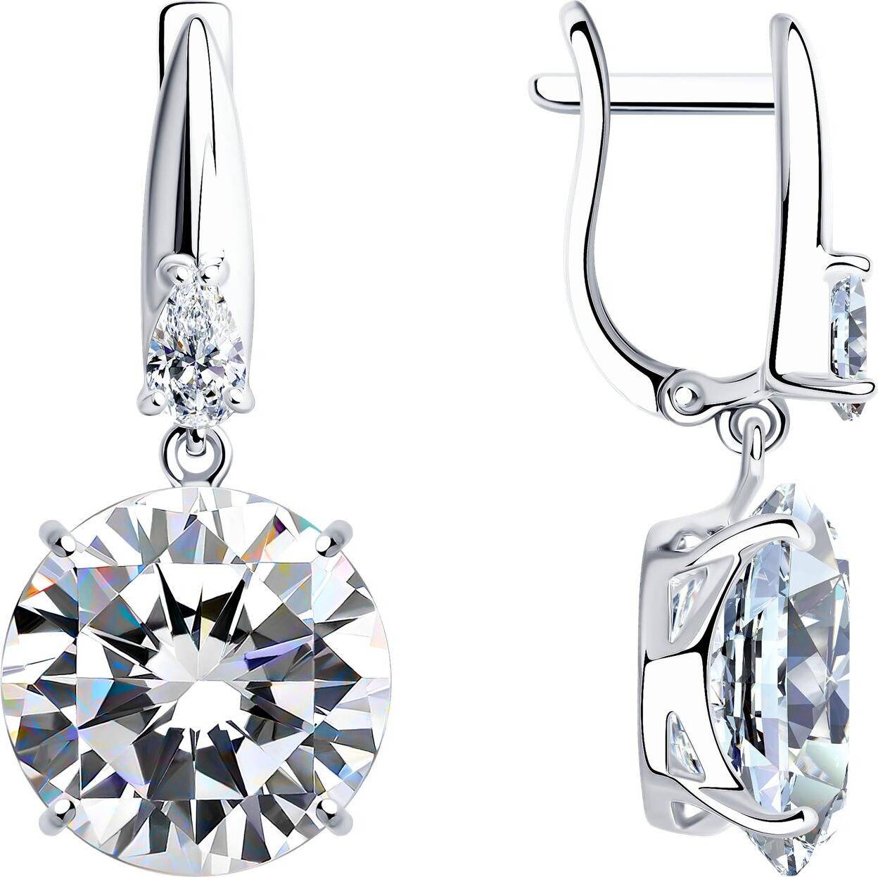 SOKOLOV 94022277 Women's Earrings, 925 Sterling Silver Rhodium-plated, Round Colorless Cubic Zirconia 12mm, English Lock