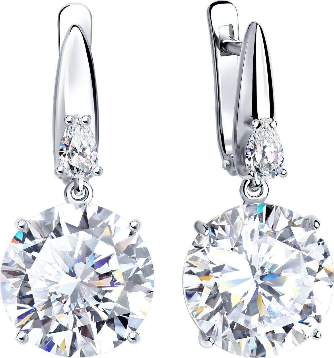 SOKOLOV 94022277 Women's Earrings, 925 Sterling Silver Rhodium-plated, Round Colorless Cubic Zirconia 12mm, English Lock