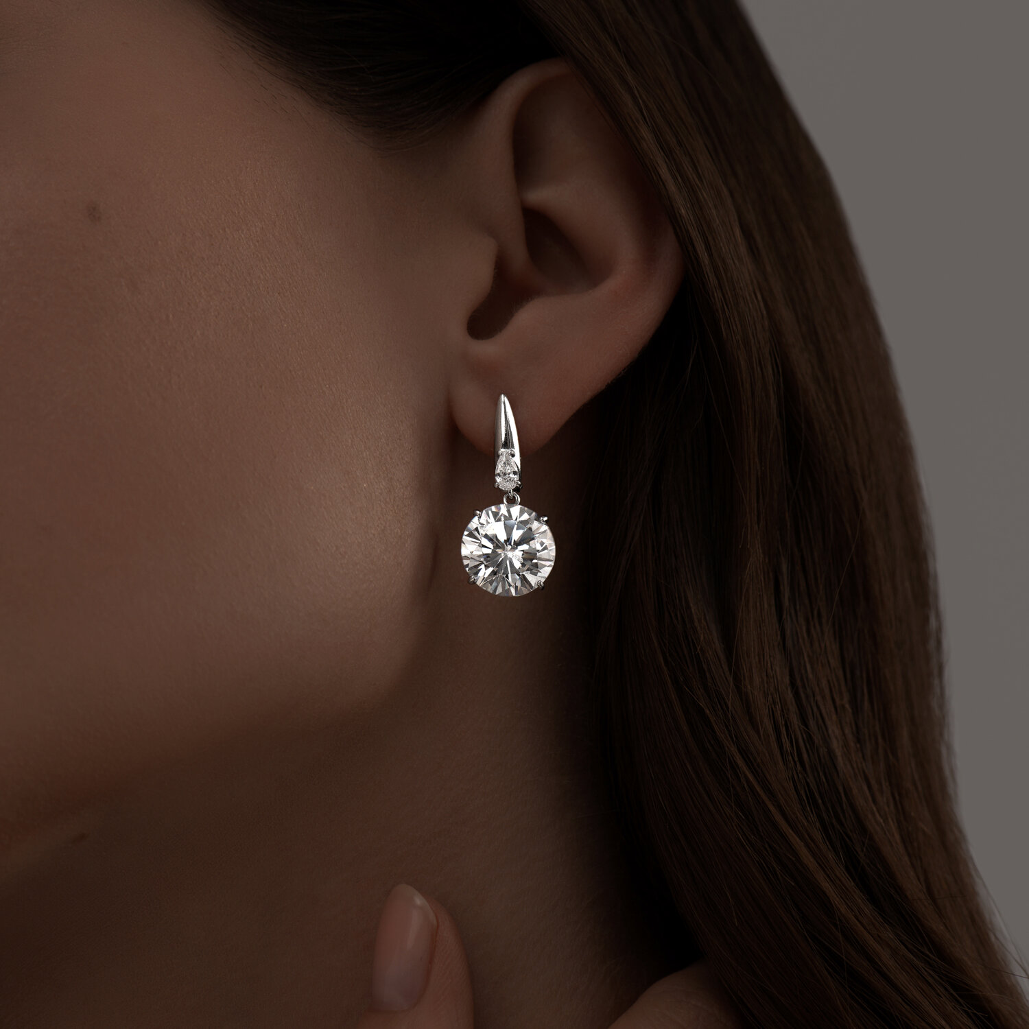 SOKOLOV 94022277 Women's Earrings, 925 Sterling Silver Rhodium-plated, Round Colorless Cubic Zirconia 12mm, English Lock