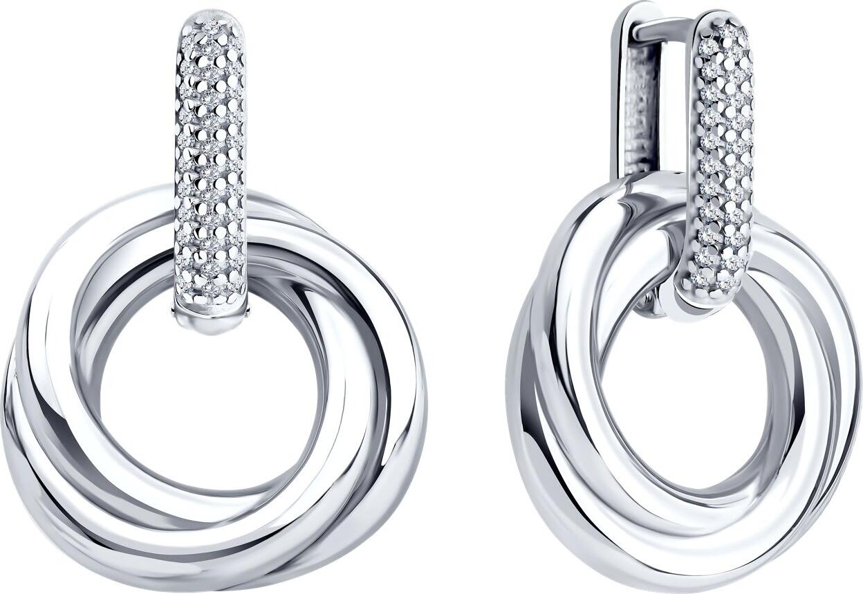 Cercei Diamant pentru femei 94-121-02265-1, Argint Sterling 925 placate cu rodiu, cu zirconiu cubic rotund incolor, închidere englezească, 31x22x5 mm