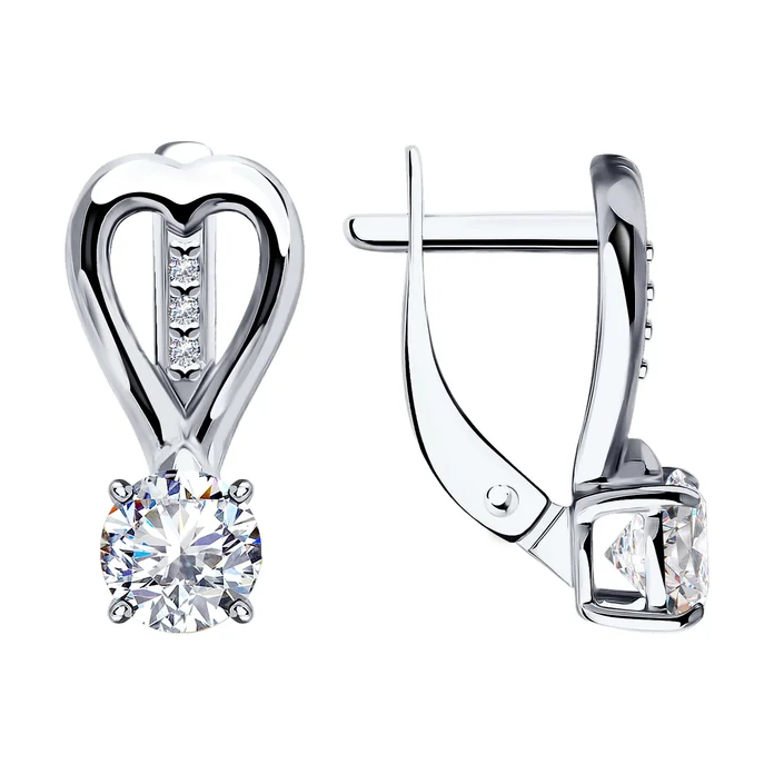 Серьги Diamant 94-120-01551-1 для женщин, серебро 925 пробы, родиевое покрытие, бесцветный кубический цирконий, английский замок, 18x8x5 мм, 3.13 г