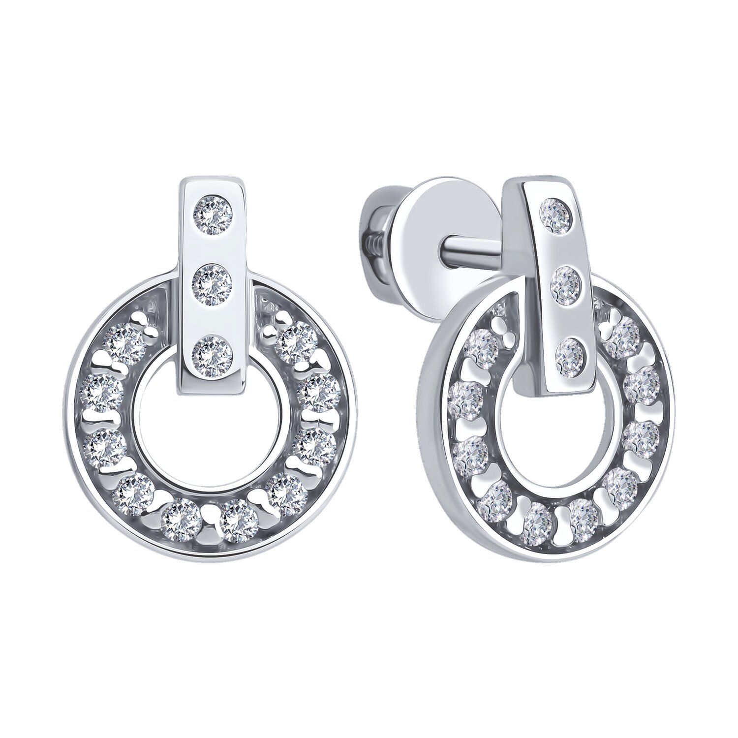 Diamant 94-120-02241-1 Women's Stud Earrings, 925 Sterling Silver, Rhodium Plated, Round Colorless Cubic Zirconia, 0.429 ct, 12x9x2 mm