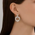 Cercei Diamant pentru femei 94-121-02265-1, Argint Sterling 925 placate cu rodiu, cu zirconiu cubic rotund incolor, închidere englezească, 31x22x5 mm
