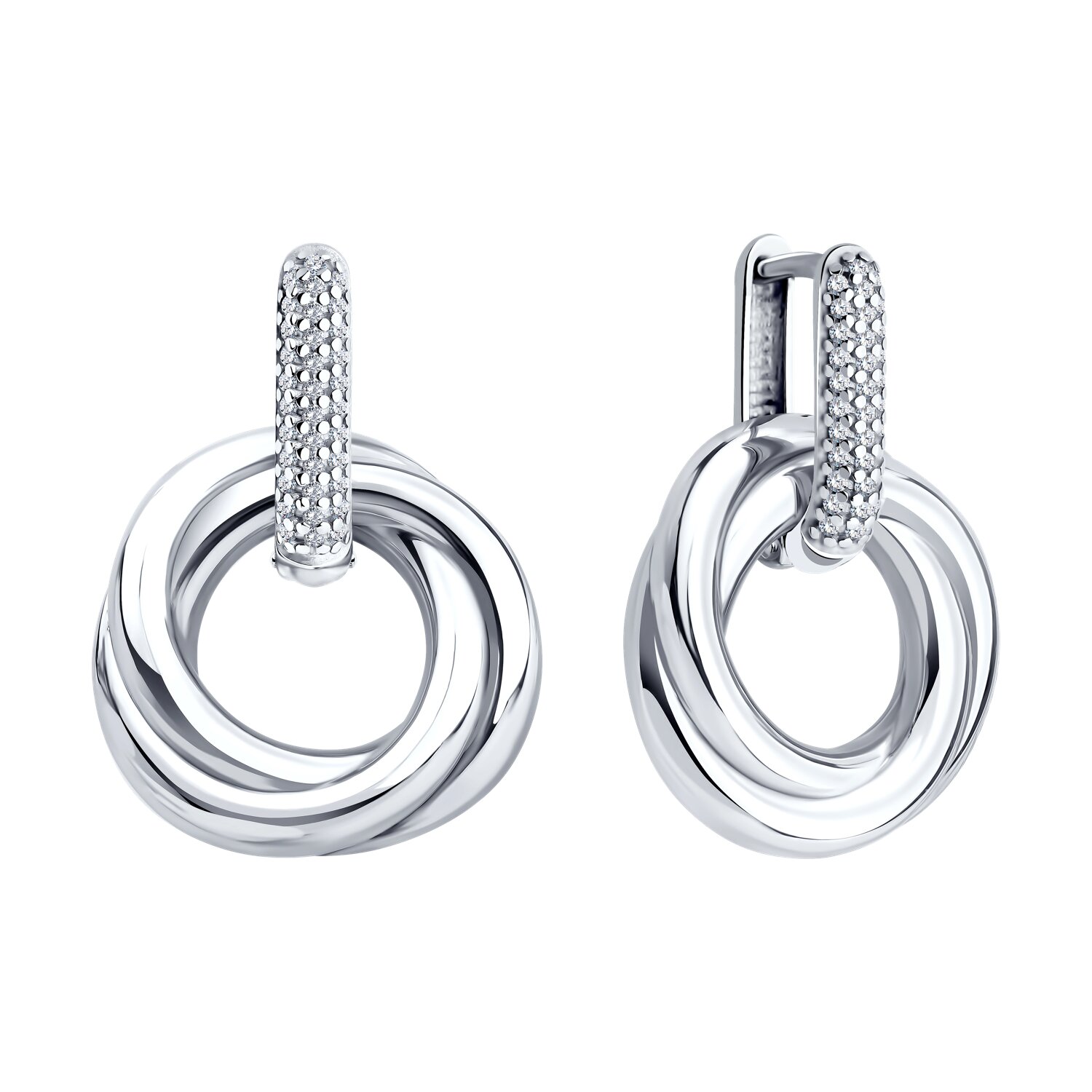 Cercei Diamant pentru femei 94-121-02265-1, Argint Sterling 925 placate cu rodiu, cu zirconiu cubic rotund incolor, închidere englezească, 31x22x5 mm