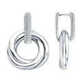 Cercei Diamant pentru femei 94-121-02265-1, Argint Sterling 925 placate cu rodiu, cu zirconiu cubic rotund incolor, închidere englezească, 31x22x5 mm