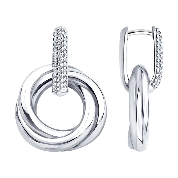 Cercei Diamant pentru femei 94-121-02265-1, Argint Sterling 925 placate cu rodiu, cu zirconiu cubic rotund incolor, închidere englezească, 31x22x5 mm