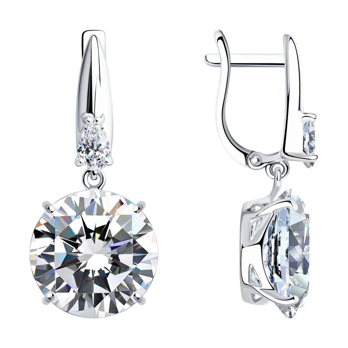SOKOLOV 94022277 Women's Earrings, 925 Sterling Silver Rhodium-plated, Round Colorless Cubic Zirconia 12mm, English Lock