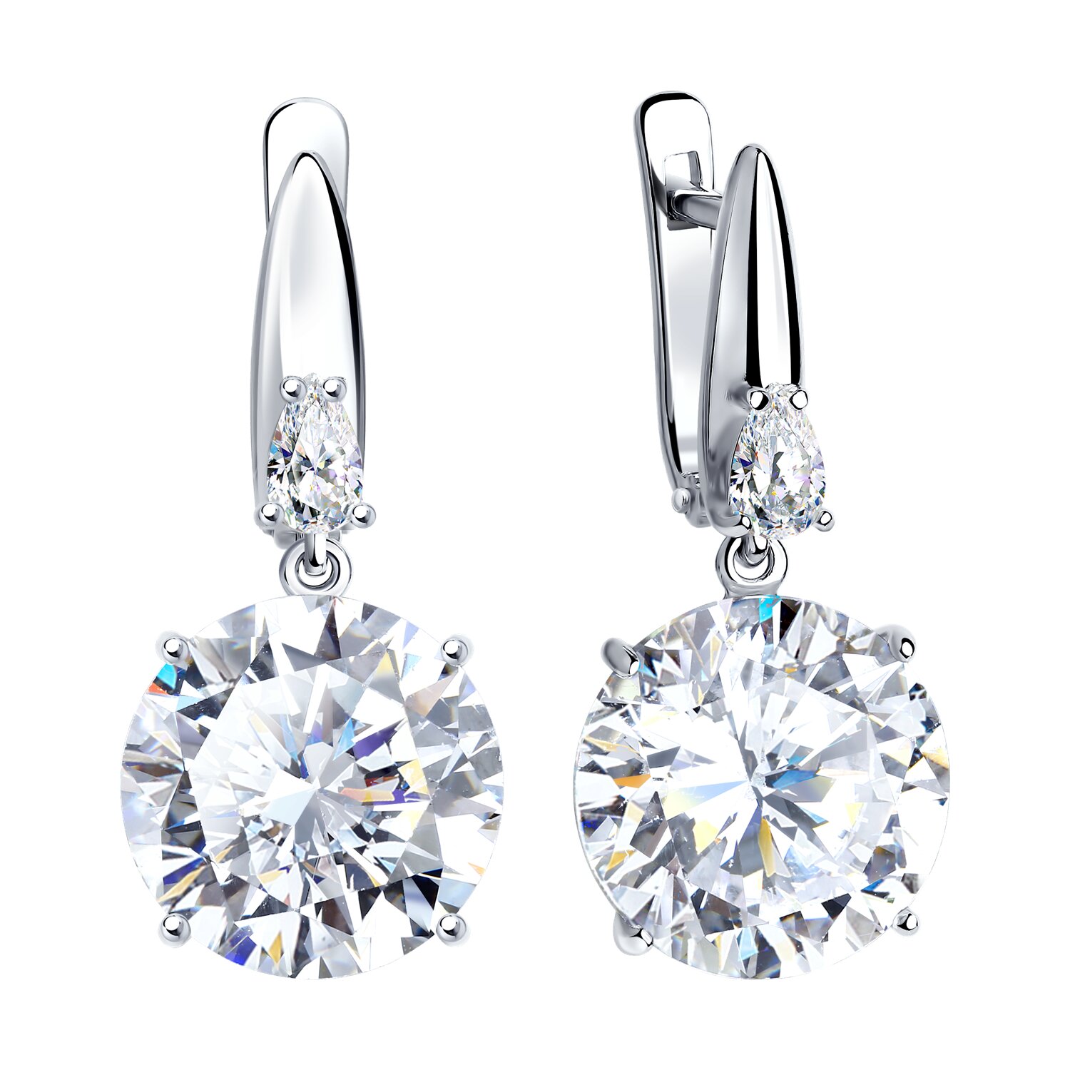 SOKOLOV 94022277 Women's Earrings, 925 Sterling Silver Rhodium-plated, Round Colorless Cubic Zirconia 12mm, English Lock