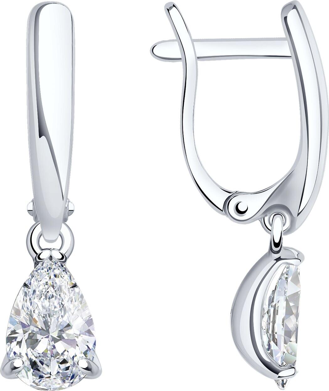 SOKOLOV 94021997 Women's Earrings, 925 Sterling Silver Rhodium Plated, Pear-shaped Colorless Cubic Zirconia 8x5mm, English Lock