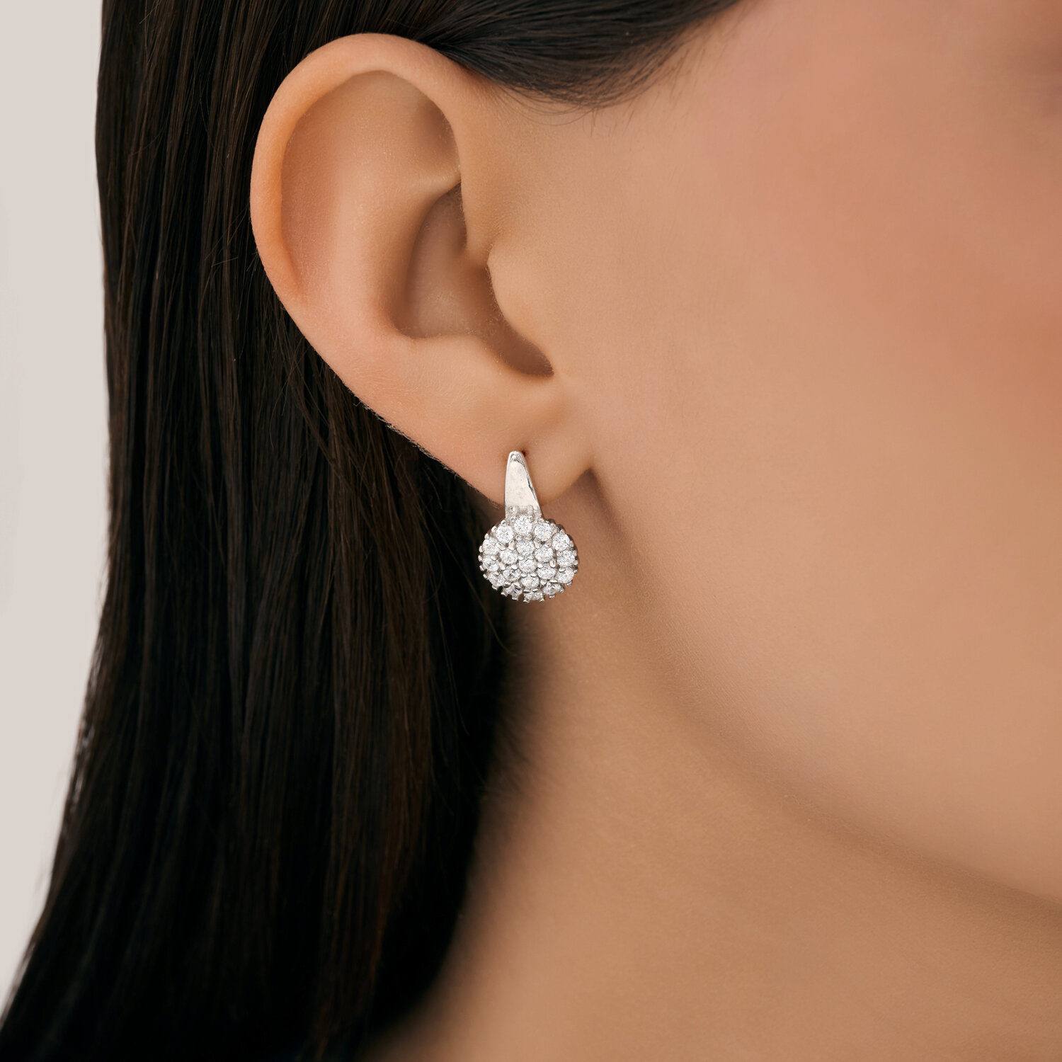 SOKOLOV 94027120 Women's Earrings, 925 Sterling Silver Rhodium Plated, Round Colorless Cubic Zirconia 2mm, 38 Stones, English Lock, 19mm Length, 3.63g