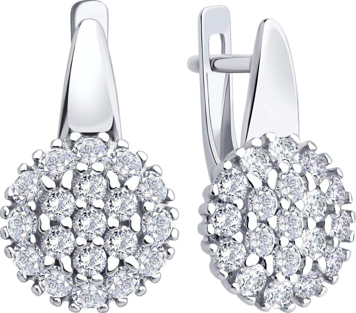 SOKOLOV 94027120 Women's Earrings, 925 Sterling Silver Rhodium Plated, Round Colorless Cubic Zirconia 2mm, 38 Stones, English Lock, 19mm Length, 3.63g