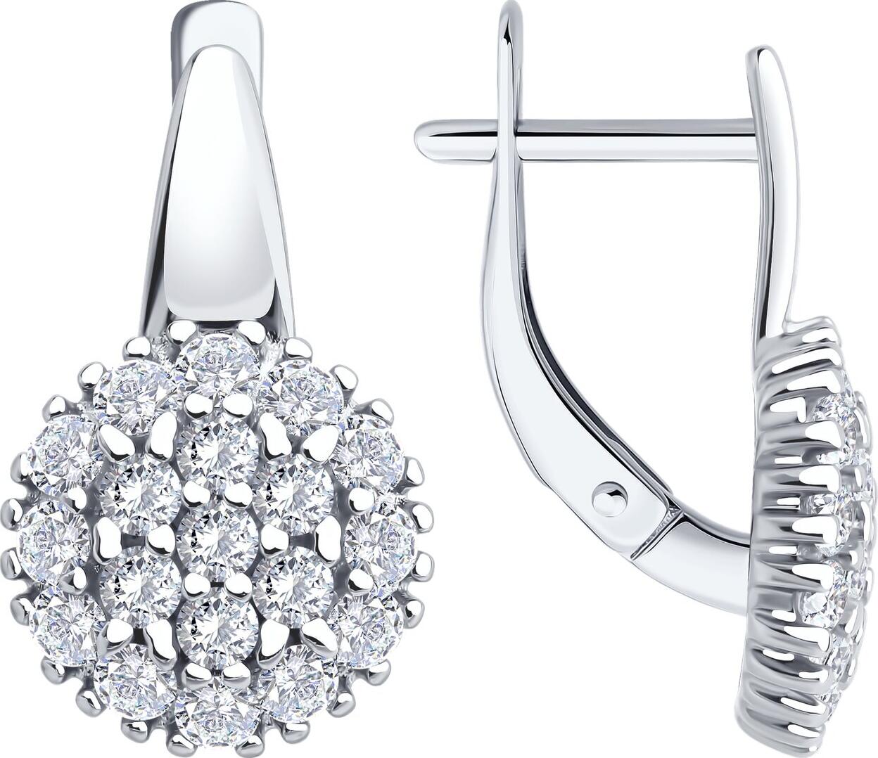 SOKOLOV 94027120 Women's Earrings, 925 Sterling Silver Rhodium Plated, Round Colorless Cubic Zirconia 2mm, 38 Stones, English Lock, 19mm Length, 3.63g