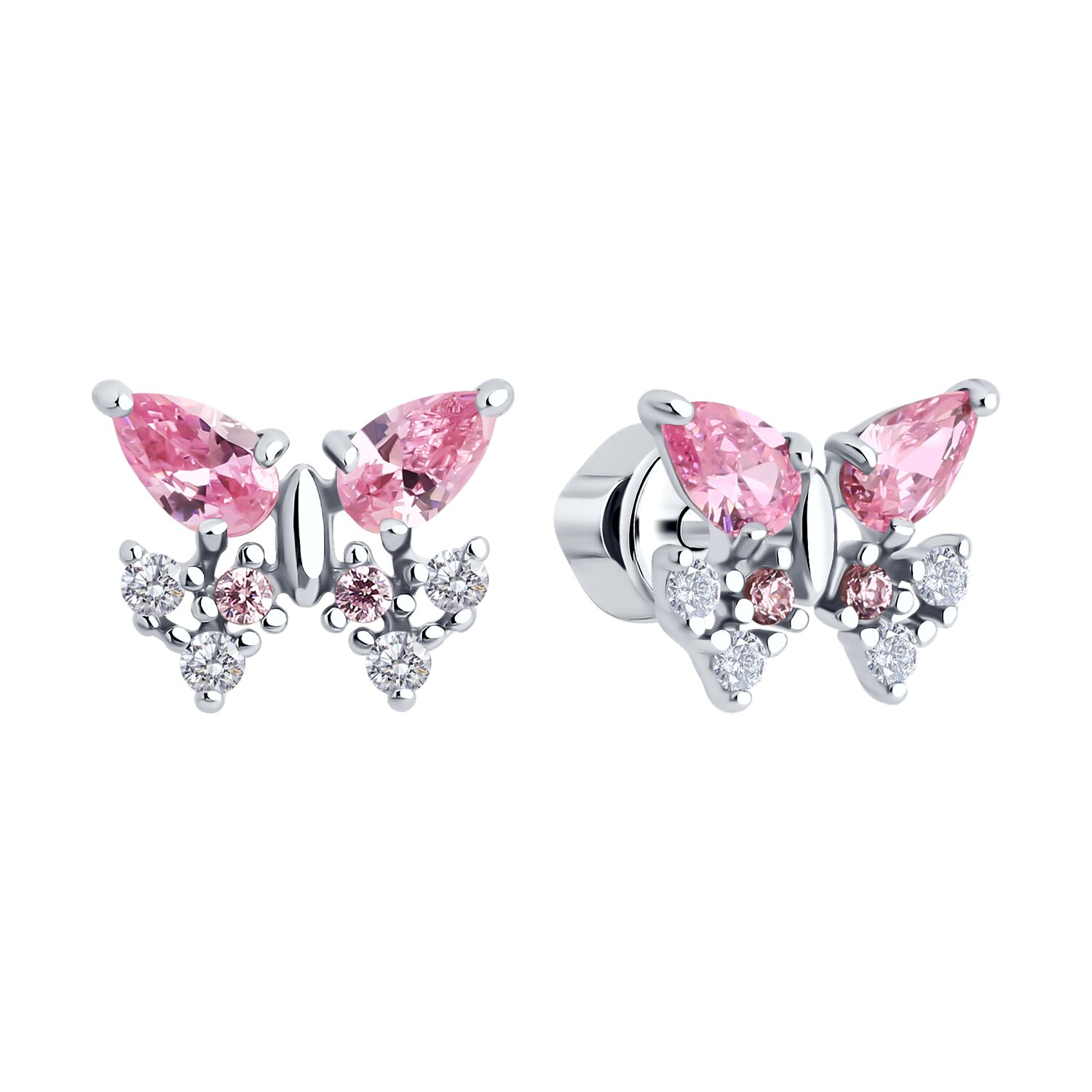 SOKOLOV 94026767 Cercei pentru femei cu formă de fluture, Argint 925 placat cu rodiu, Cubic Zirconia roz 1.5mm rotunde, 0.118 ct, Închegat tip puset