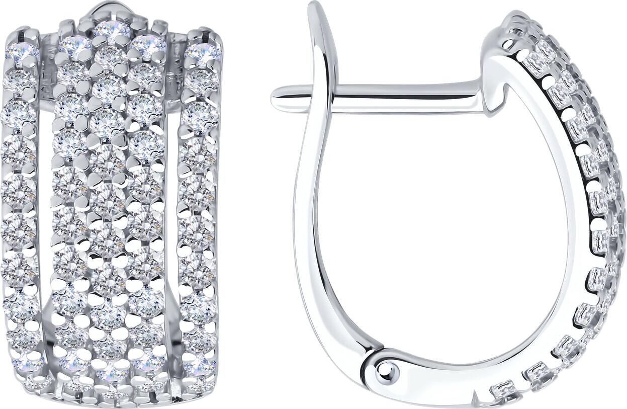 SOKOLOV 94027067 Women's Earrings, 925 Rhodium-Plated Silver, Round Colorless Cubic Zirconia, 1.848 Carats, 112 Stones, English Lock, 16x8x2 mm