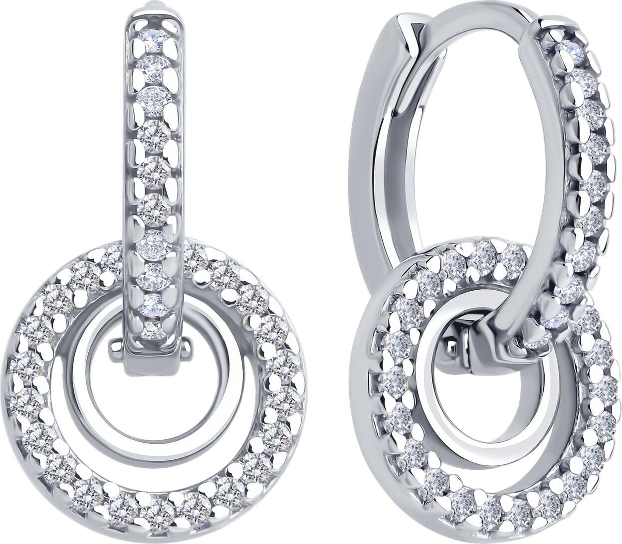 SOKOLOV 94026909 Women's Classic Pendant Earrings, 925 Sterling Silver Rhodium Plated, Round Colorless Cubic Zirconia, 17mm, SKLV Collection