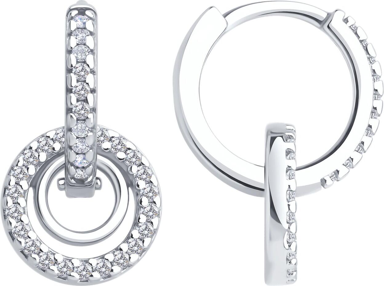 SOKOLOV 94026909 Women's Classic Pendant Earrings, 925 Sterling Silver Rhodium Plated, Round Colorless Cubic Zirconia, 17mm, SKLV Collection