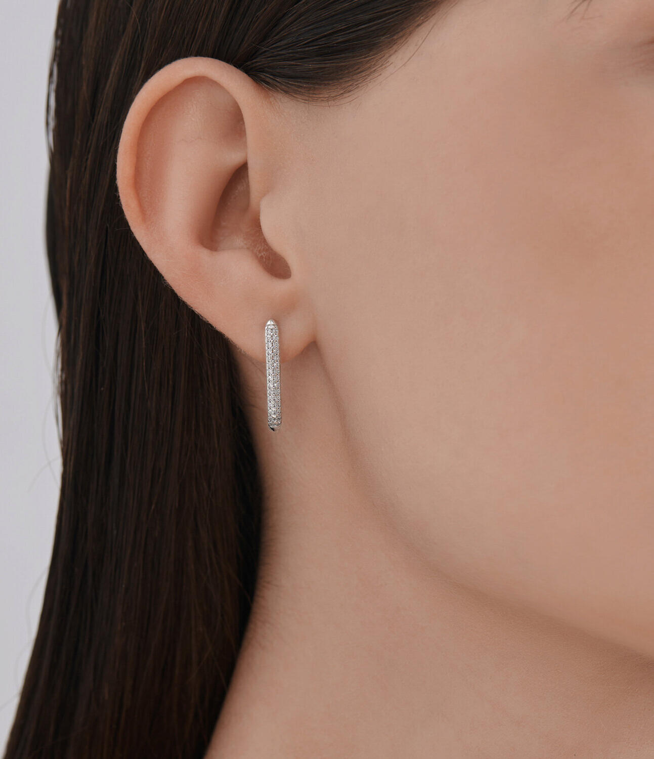 SOKOLOV 94027073 Women's Small Hoop Earrings, 925 Rhodium-Plated Silver, Round Colorless Cubic Zirconia Pavé Setting, 20mm, SKLV Collection