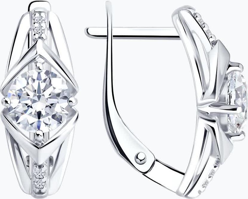 Diamant Earrings 94-120-00019-1, SOKOLOV Collection, 925 Rhodium-Plated Silver, Round Colorless Cubic Zirconia, English Lock, Women's Jewelry