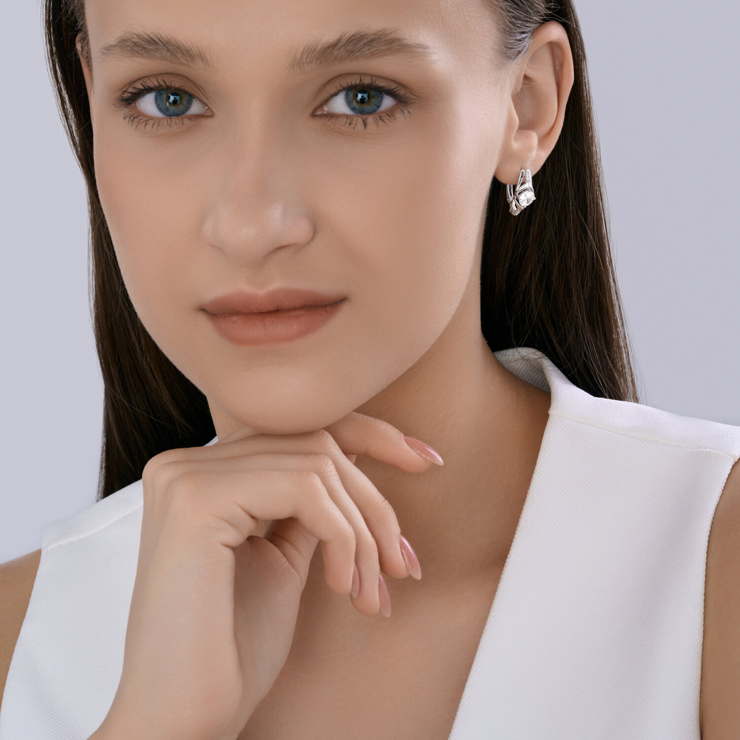 Diamant Earrings 94-120-00019-1, SOKOLOV Collection, 925 Rhodium-Plated Silver, Round Colorless Cubic Zirconia, English Lock, Women's Jewelry
