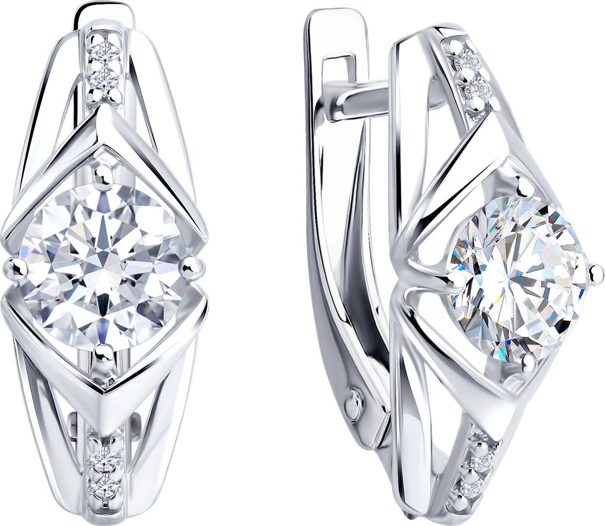 Diamant Earrings 94-120-00019-1, SOKOLOV Collection, 925 Rhodium-Plated Silver, Round Colorless Cubic Zirconia, English Lock, Women's Jewelry