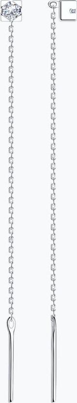 Diamant 94-120-01035-1 Cercei damă stil lanț, Argint 925 Sterling placate cu rodiu, Cubic Zirconia rotund transparent 3mm, Închidere tip câgelet