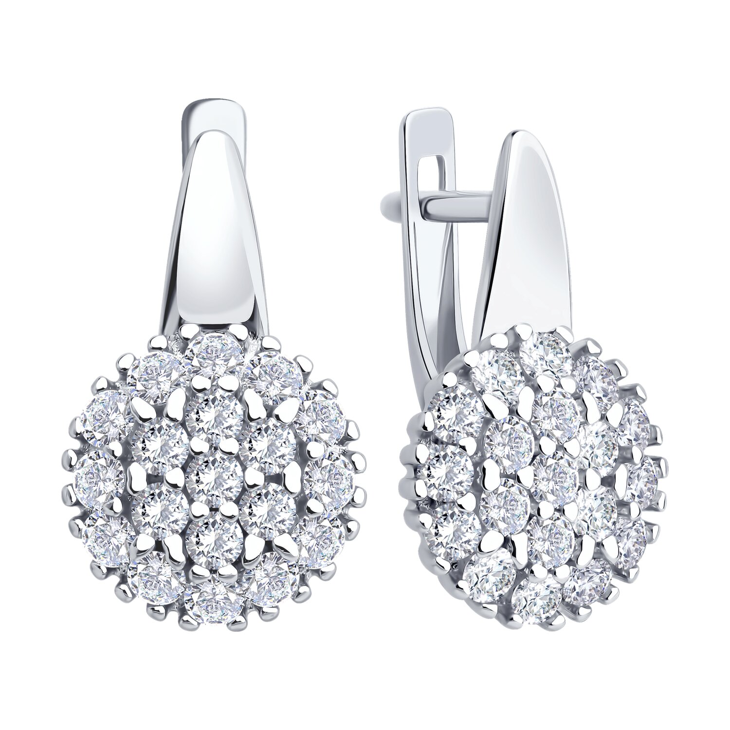 SOKOLOV 94027120 Women's Earrings, 925 Sterling Silver Rhodium Plated, Round Colorless Cubic Zirconia 2mm, 38 Stones, English Lock, 19mm Length, 3.63g