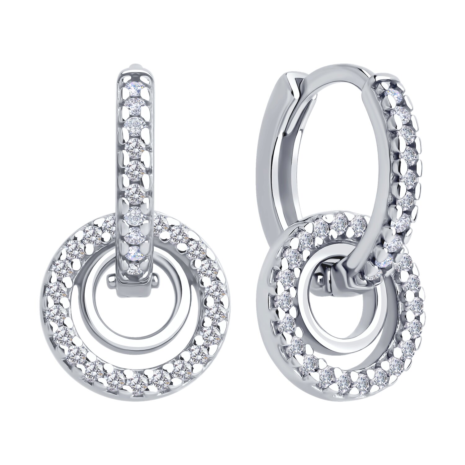 SOKOLOV 94026909 Women's Classic Pendant Earrings, 925 Sterling Silver Rhodium Plated, Round Colorless Cubic Zirconia, 17mm, SKLV Collection