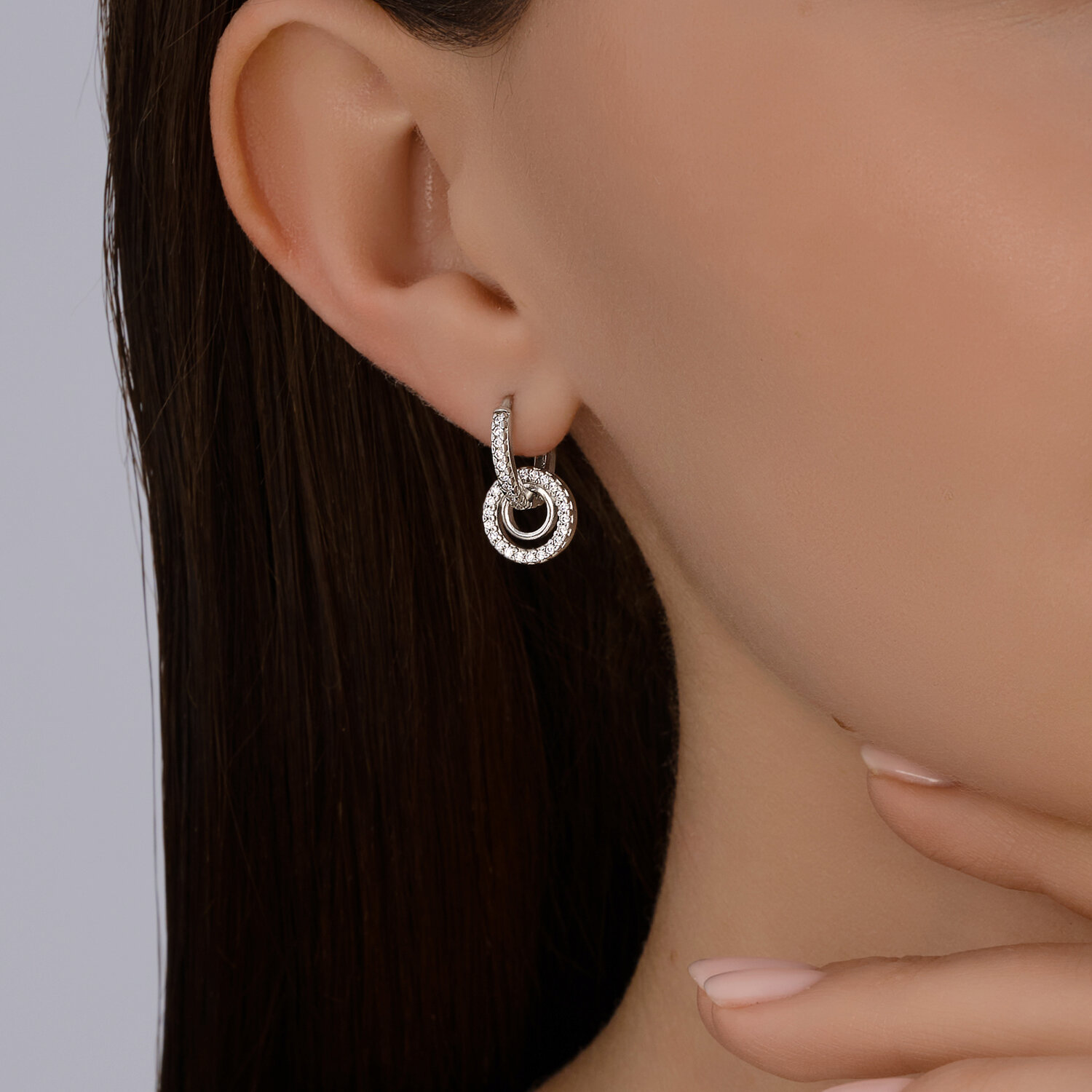 SOKOLOV 94026909 Women's Classic Pendant Earrings, 925 Sterling Silver Rhodium Plated, Round Colorless Cubic Zirconia, 17mm, SKLV Collection