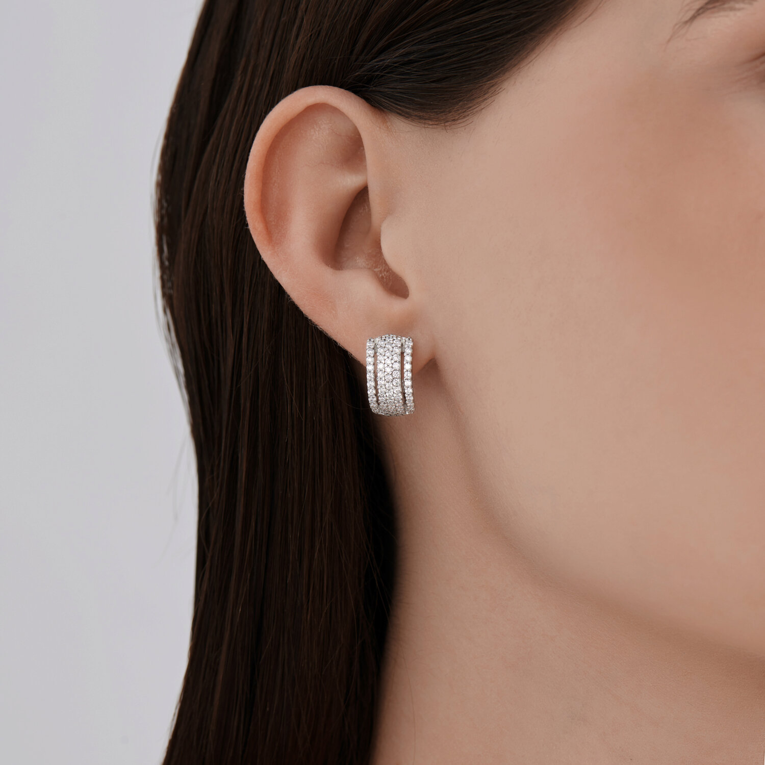 SOKOLOV 94027067 Women's Earrings, 925 Rhodium-Plated Silver, Round Colorless Cubic Zirconia, 1.848 Carats, 112 Stones, English Lock, 16x8x2 mm