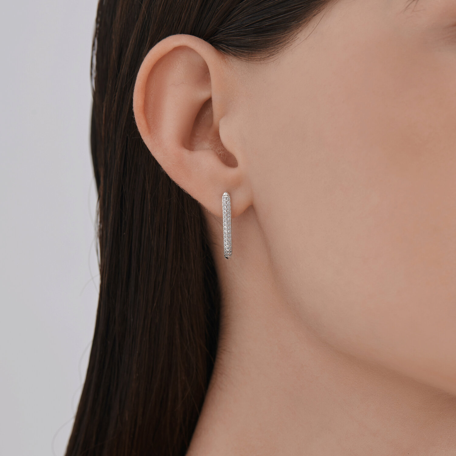 SOKOLOV 94027073 Women's Small Hoop Earrings, 925 Rhodium-Plated Silver, Round Colorless Cubic Zirconia Pavé Setting, 20mm, SKLV Collection