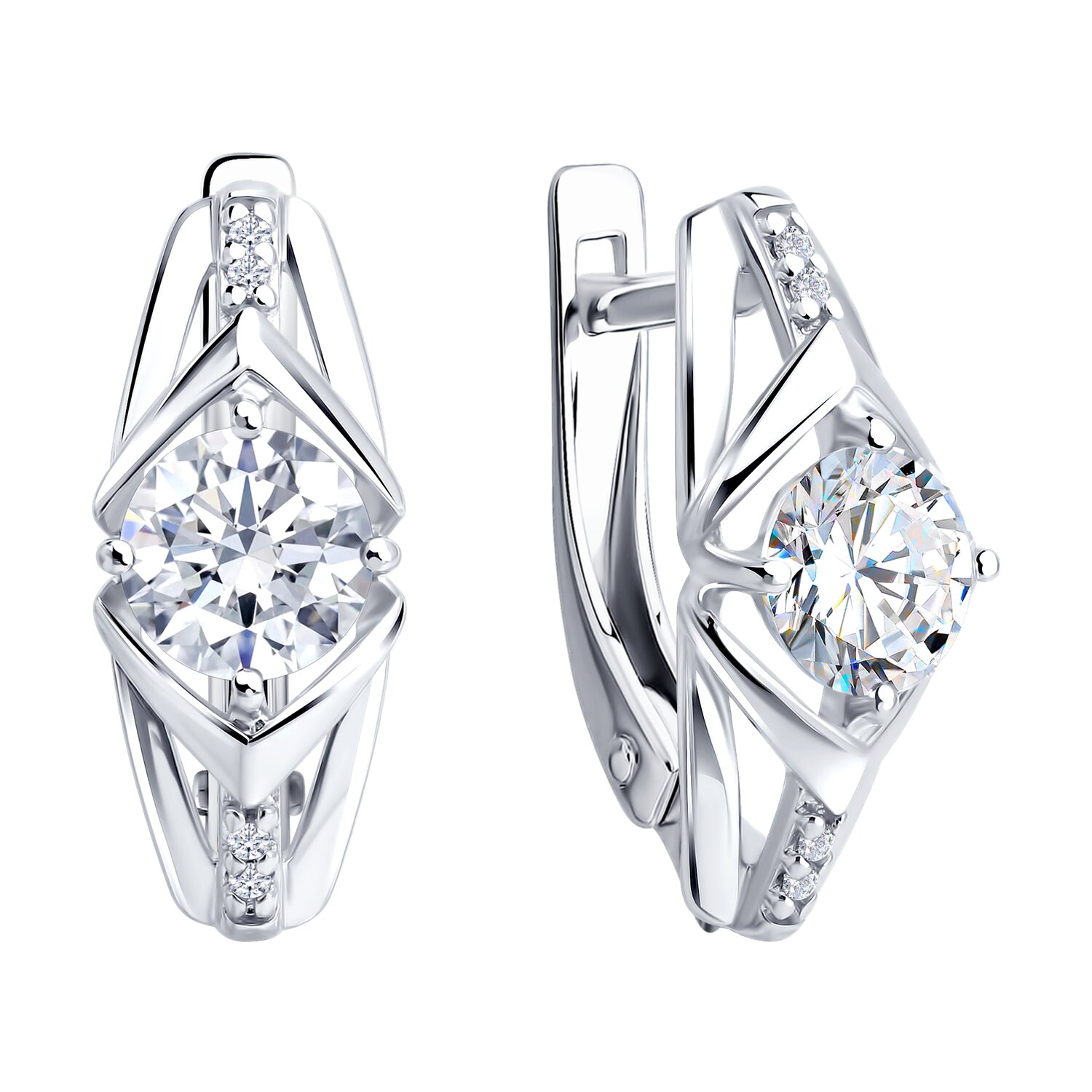 Diamant Earrings 94-120-00019-1, SOKOLOV Collection, 925 Rhodium-Plated Silver, Round Colorless Cubic Zirconia, English Lock, Women's Jewelry