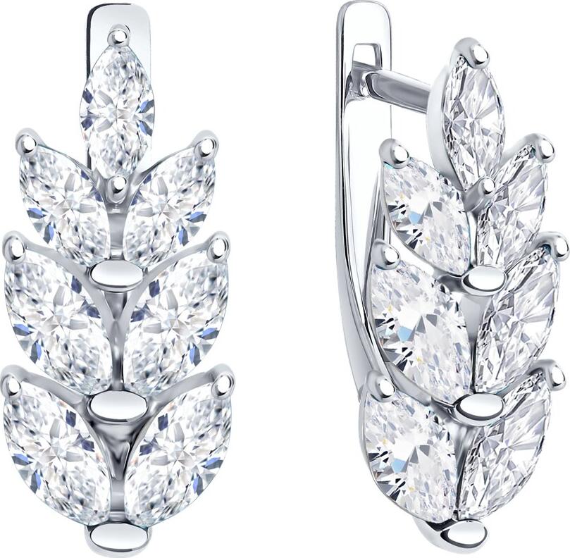 Серьги Diamant 94-120-00014-1 для женщин, коллекция SOKOLOV, серебро 925 с родиевым покрытием, фианиты форма маркиз 2.816 ct, английский замок