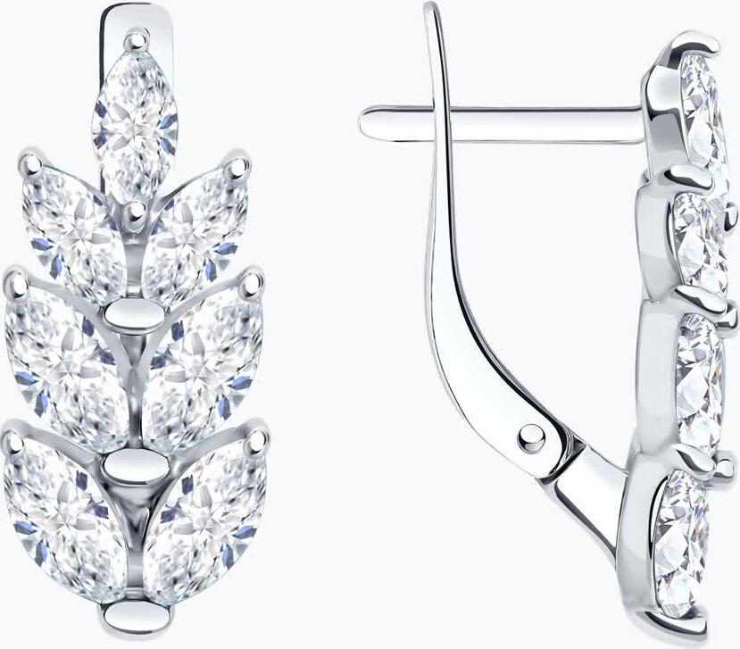Серьги Diamant 94-120-00014-1 для женщин, коллекция SOKOLOV, серебро 925 с родиевым покрытием, фианиты форма маркиз 2.816 ct, английский замок